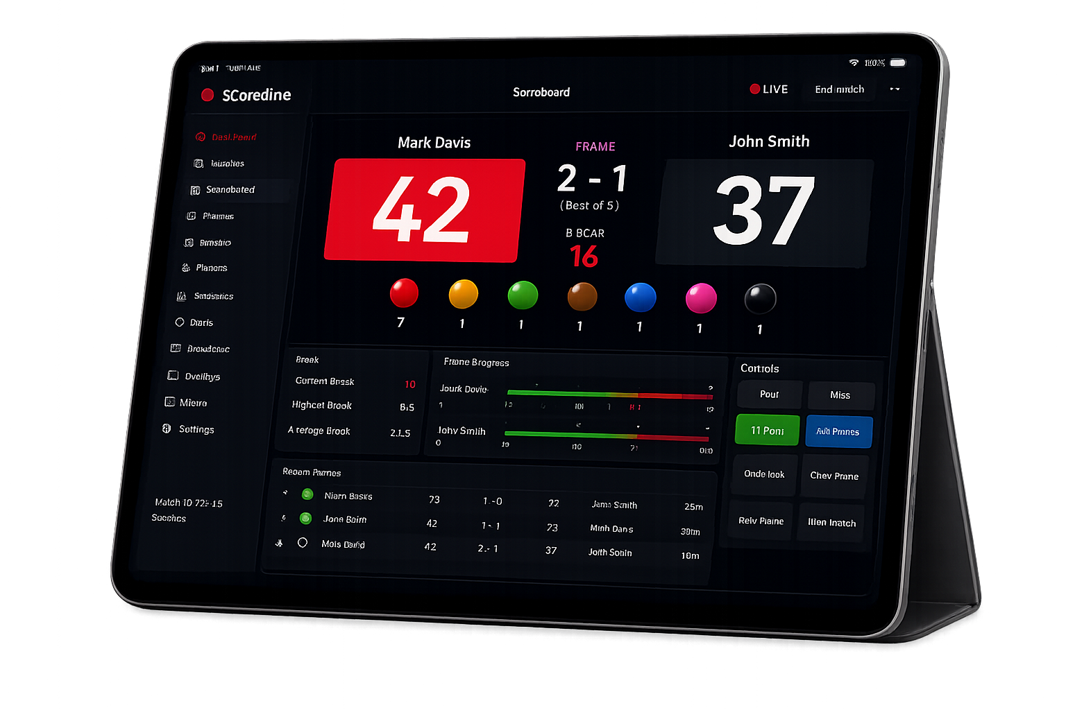 The Scoreline scorer dashboard on a tablet